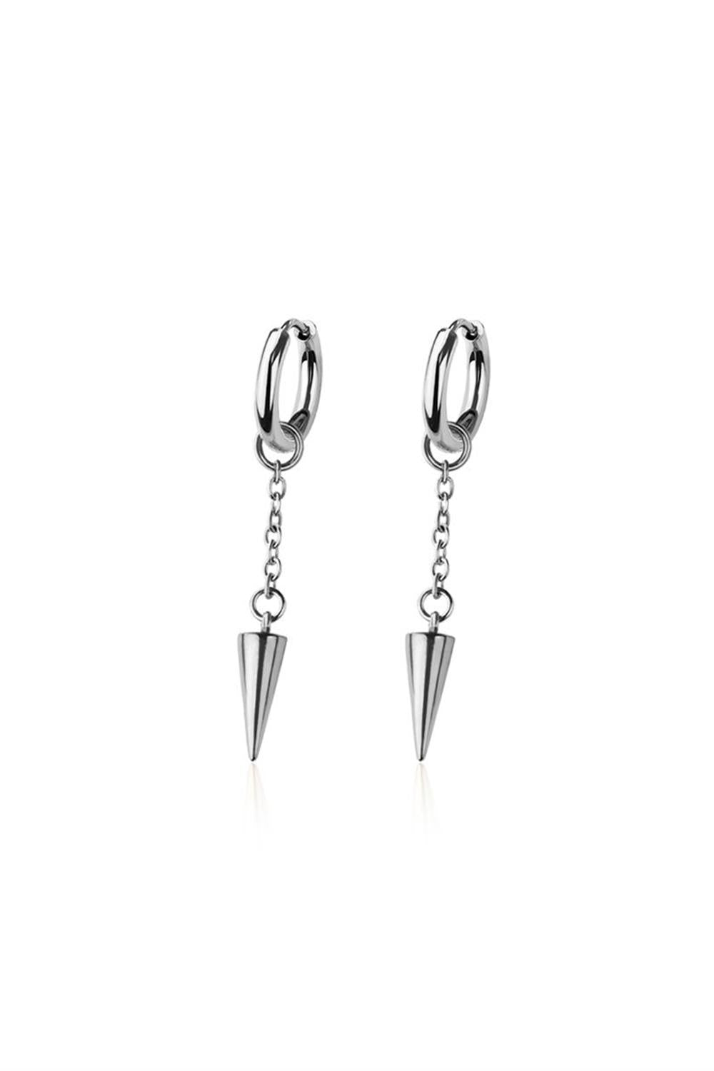 PAIR OF 20G STAINLESS STEEL HOOP W/ CONE SPIKE DANGLE
